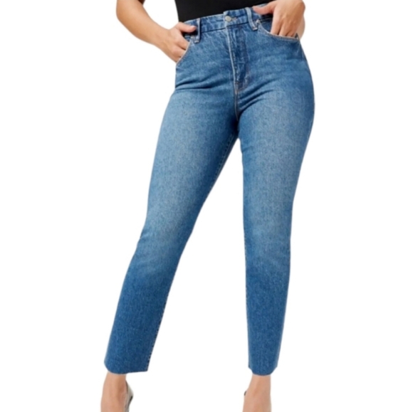 Good American Good Classic Raw Hem Jeans Blue Skinny High Rise 2 26 NWT - Picture 3 of 13